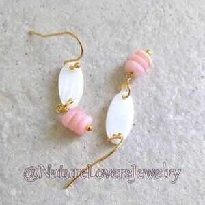Summery & Lightweight! Pink White & Gold Mother of Pearl & Shell Earrings